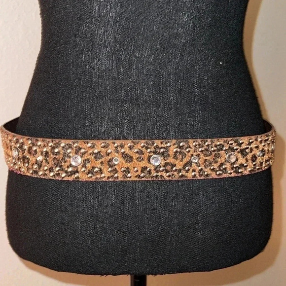 Women’s Animal Print Vegan Leather Belt Silver Buckle Rhinestone Stones Studs - Picture 11 of 16